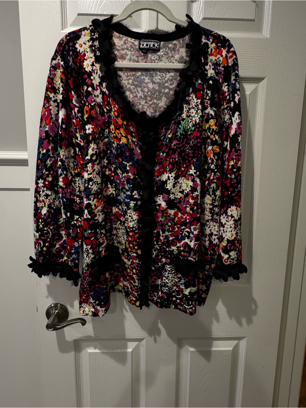 Berek Black-Trim Floral Print Cardigan